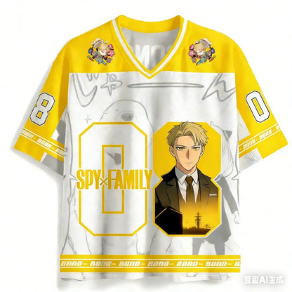 SPy X Family: Adult and Kids Parent-Child Spy Family Anya No. 55 3D Printed American-Style Jersey Trendy Anime Loose Short-Sleeve T-Shirt
