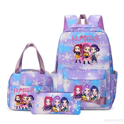 KPop Demon Hunters : Backpack 3pcs set School Bag Lunch Bag Pencil Case Girl Back To School Gift Leisure Mochila Teens Travel Bags