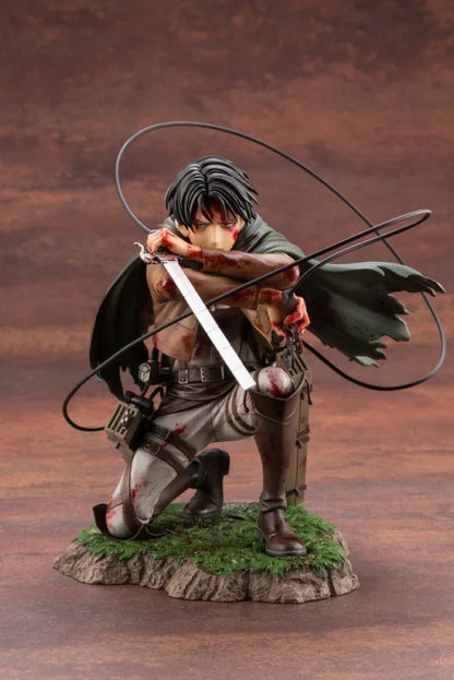 Attack On Titan: Kotobukiya  Levi Ackerman Anime Figure Battle Damaged Bloody Battle Kneeling Pose Collectible Statue Anime Model