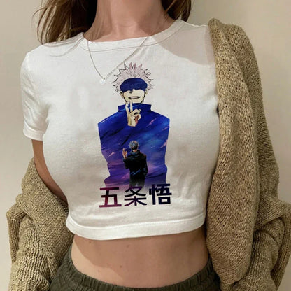 Jujutsu Kaisen: T Shirt Gojo Satoru Tops Yuji Itadori Cropped Tees T-shirt