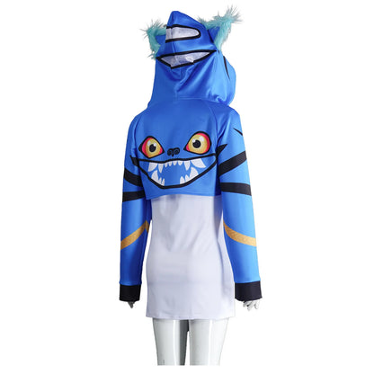 KPop Demon Hunters: Cosplay Costume Women Blue Tiger Hoodie Outfit Idol Style Anime Character Dress Stage Performance Party Event