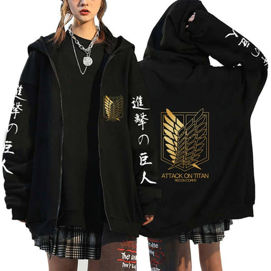 Attack On Titan Zipper: Hoodies Wings Of Liberty Graphic Print Hooded  Plus Size Sweatshirts Harajuku Zip Up Jacket