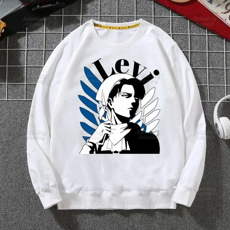 Anime Attack On Titan: Hoodies Autumn Hooded Sweatshirt Levi Ackerman Eye Men Hip Hop Hoodie Classic Hoody Pullover Tops white