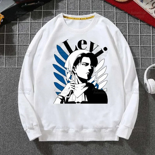 Anime Attack On Titan: Hoodies Autumn Hooded Sweatshirt Levi Ackerman Eye Men Hip Hop Hoodie Classic Hoody Pullover Tops white