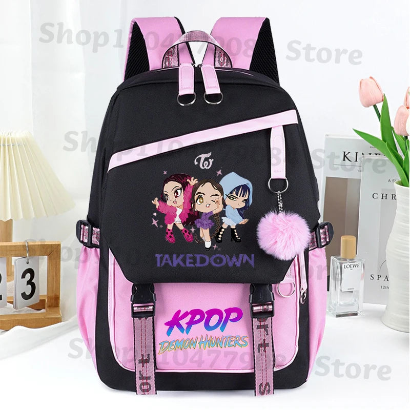 KPop Demon Hunters Fashion Backpack for Boys Girls Anime Cartoon Schoolbag Students Large Capacity Book Stationery Storage Bag