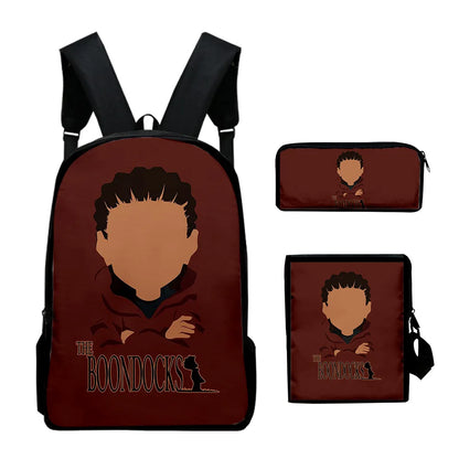The Boondocks: Harajuku Popular   3D Print 3pcs/Set pupil School Bags Laptop Daypack Backpack Inclined shoulder bag Pencil Case