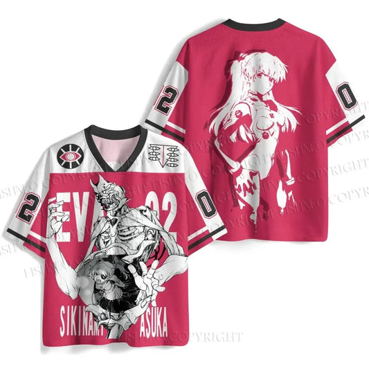 Evangelion: Rei Ayanami The Last Angel Print Jersey T-shirt Men Oversized Streetwear V-Neck Casual Tops