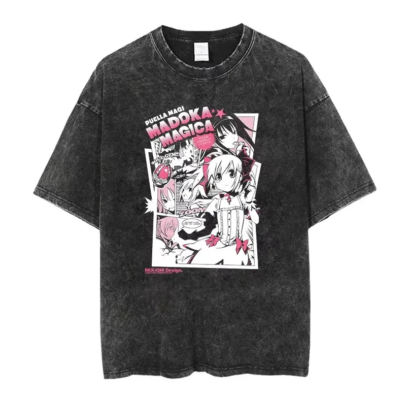 Bocchi The Rock: Manga Ryo Top Print Vintage T-Shirt Casual Basis O-Collar Black Shirt Short Sleeve Washed T-Shirt