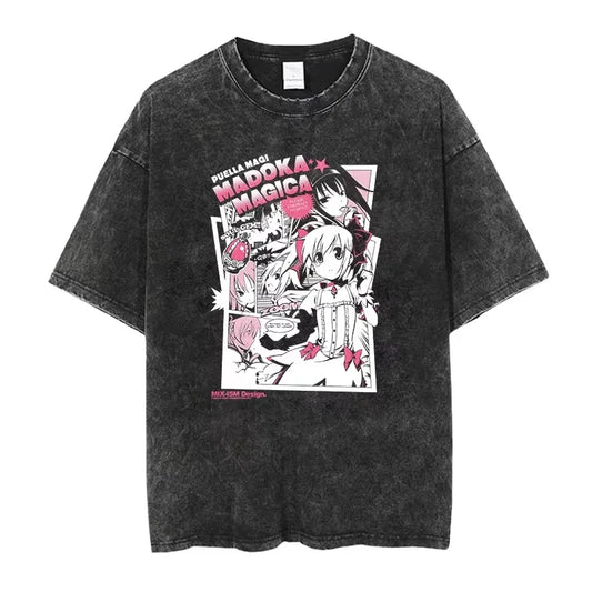 Bocchi The Rock: Manga Ryo Top Print Vintage T-Shirt Casual Basis O-Collar Black Shirt Short Sleeve Washed T-Shirt