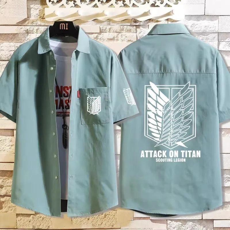 Attack on Titan: Casual Short Sleeve Shirt Loose Unisex Button Print Pattern Top