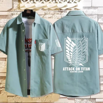 Attack on Titan: Casual Short Sleeve Shirt Loose Unisex Button Print Pattern Top