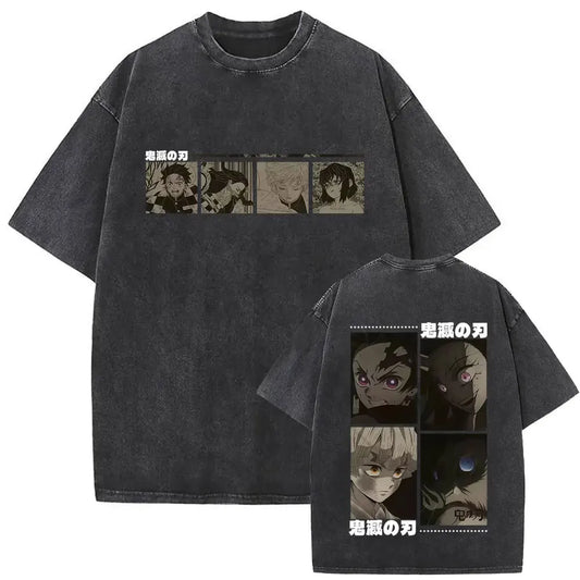 Demon Slayer: Washed Vintage Anime Akaza Graphic T-shirts Men Women Clothing Cotton Oversized Short Sleeve T Shirts Streetwear