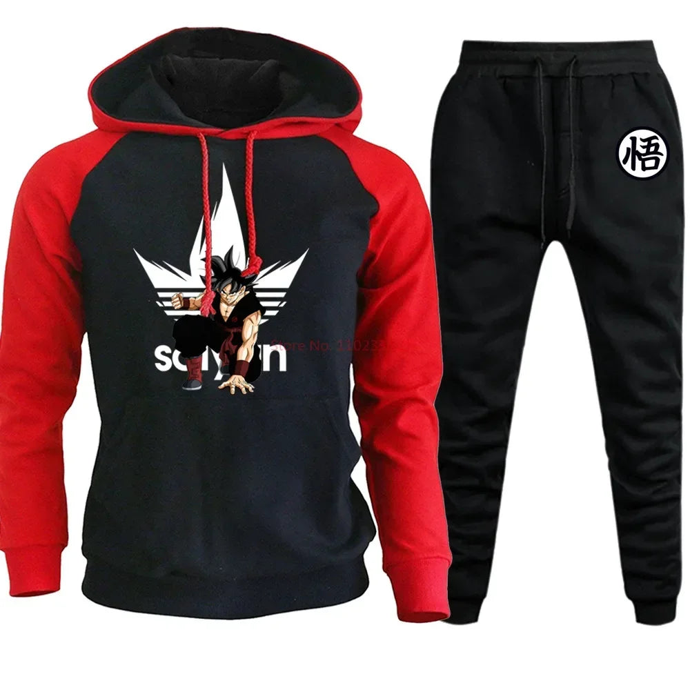 Dragon Ball Z - Hoodie+Pants Set Cartoon Goku Print Hooded Sweatshirt Long Sleeved Casual Sportswear Set Man Clothing Gift
