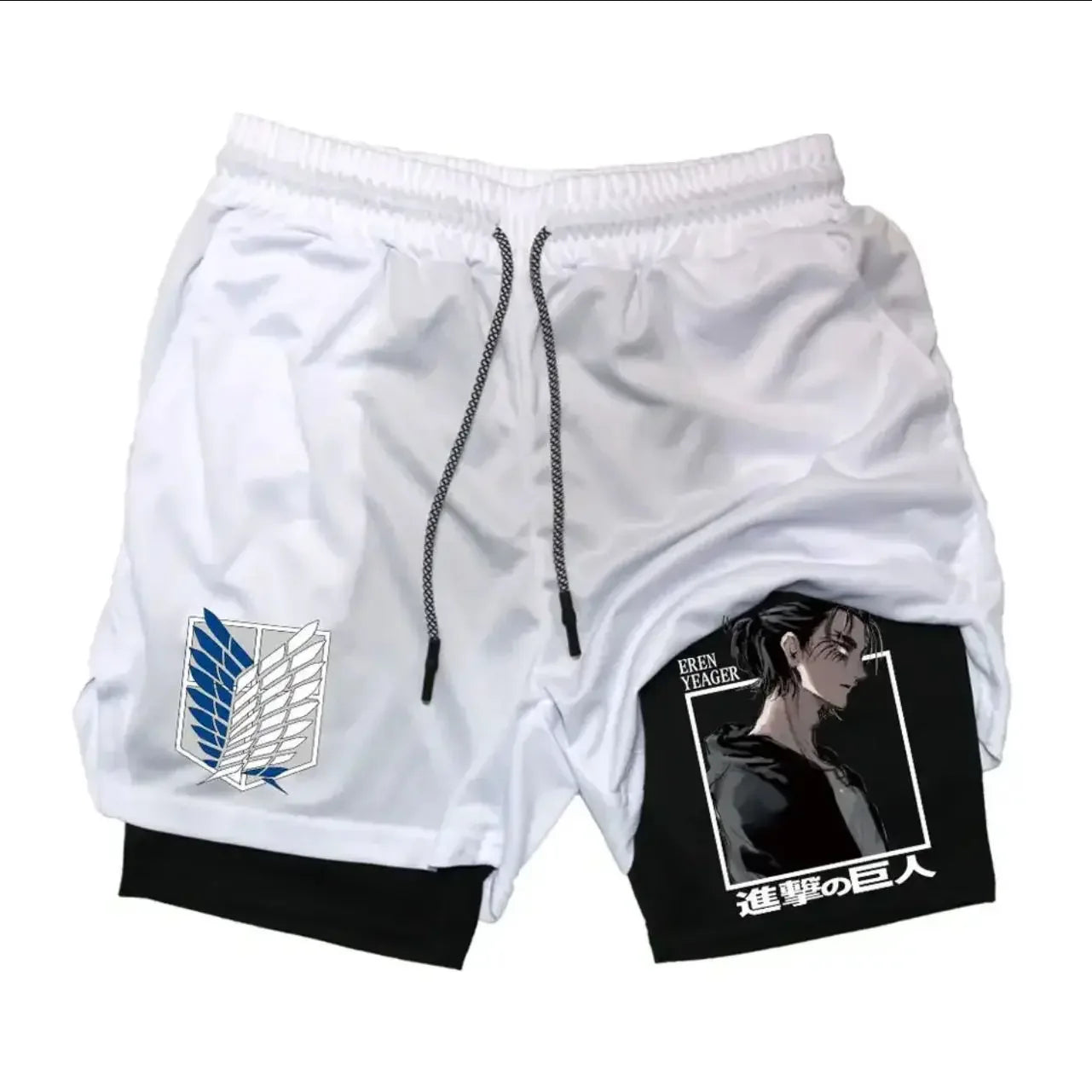 Attack on Titan:  Collection Sport Shorts - Anime Character Print with Adjustable Drawstring & Wing Emblem