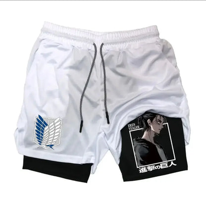 Attack on Titan:  Collection Sport Shorts - Anime Character Print with Adjustable Drawstring & Wing Emblem