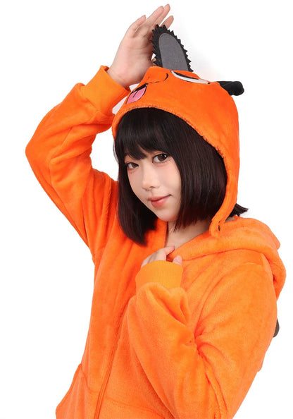 Chainsaw Man: DAZCOS  Pochita Peripheral Hat Denji Cosplay Soft Headgear Anime Orange Kigurumi Hat with Pochita Face Legs and Tail