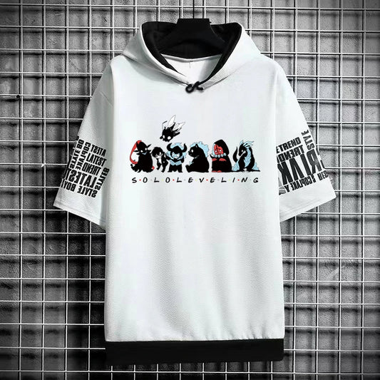 Solo Leveling :T-Shirt Hoodies New Anime Manga Black Shirt Tee Korean Fashion Short Sleeve Tops Graphic T Shirts Men's Clothing