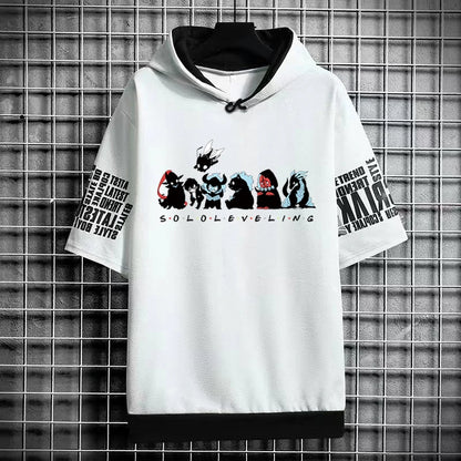 Solo Leveling :T-Shirt Hoodies New Anime Manga Black Shirt Tee Korean Fashion Short Sleeve Tops Graphic T Shirts Men's Clothing