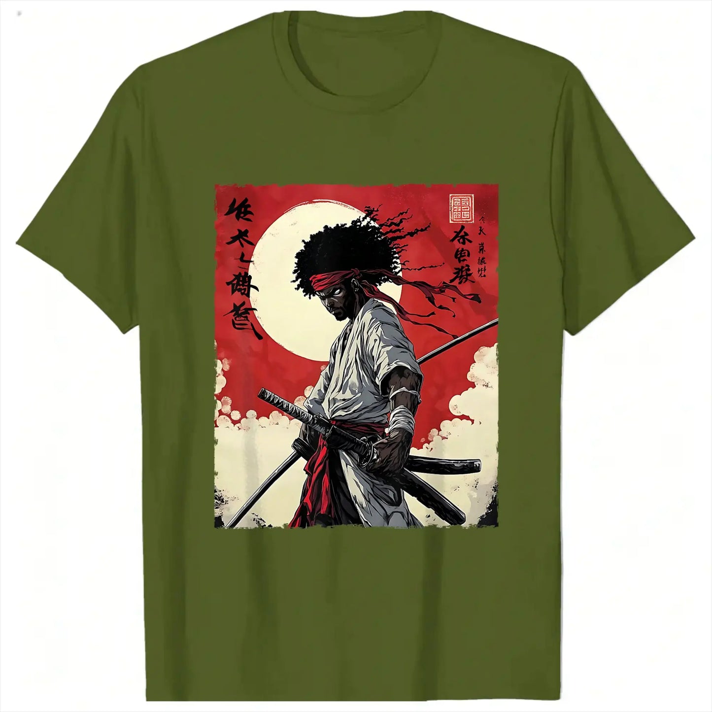 I.L.F.A: Afro Samurai Inspired Japanese Bushido Warrior T-Shirt for Men Round Collar Short Sleeve Tees Plus Size Tops