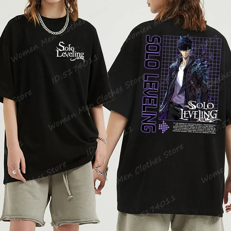 Solo Leveling: Sung Jin Woo T-shirts For Men/Women Summer Short Sleeve Cotton Oversized T-shirt Anime Lover Gift Tshirt Top