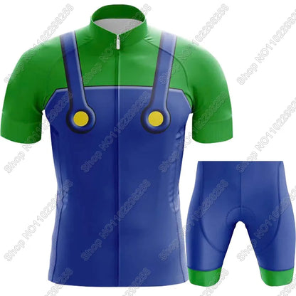 Super Mario: Mario and Luigi theme colors-- Cycling Jersey Set Men Funny Cycling Clothing Summer Road Bike Shirt Suit Bicycle Bib Shorts MTB Maillot