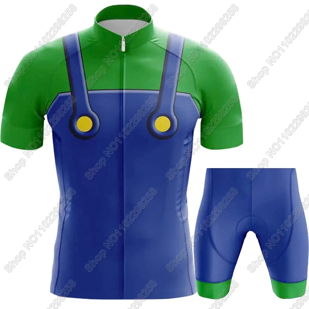 Super Mario: Mario and Luigi theme colors-- Cycling Jersey Set Men Funny Cycling Clothing Summer Road Bike Shirt Suit Bicycle Bib Shorts MTB Maillot