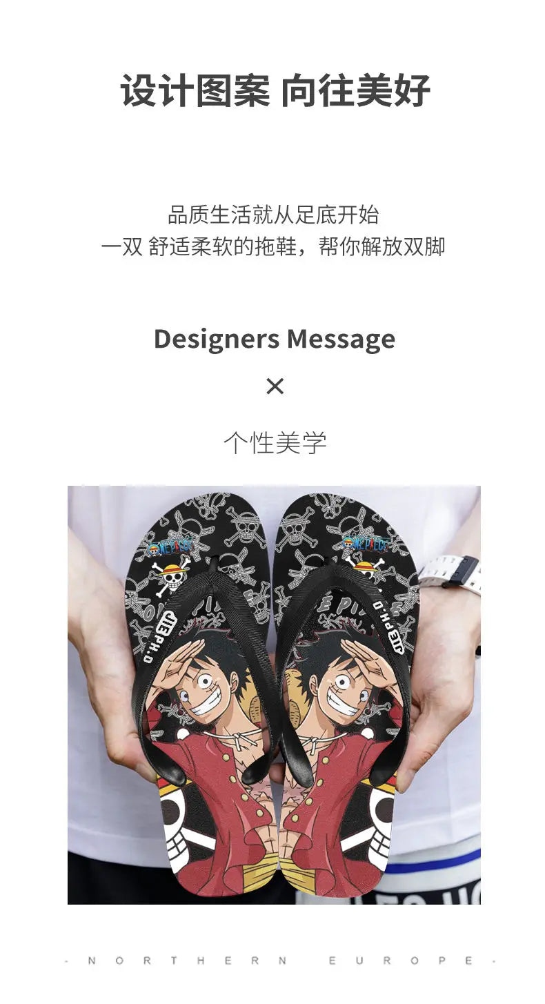 One Piece: Slides Luffy Cartoon Flip Flops Slippers - Non-Slip Outdoor Summer Sandals Unisex for Adults Cartoon eva slippers