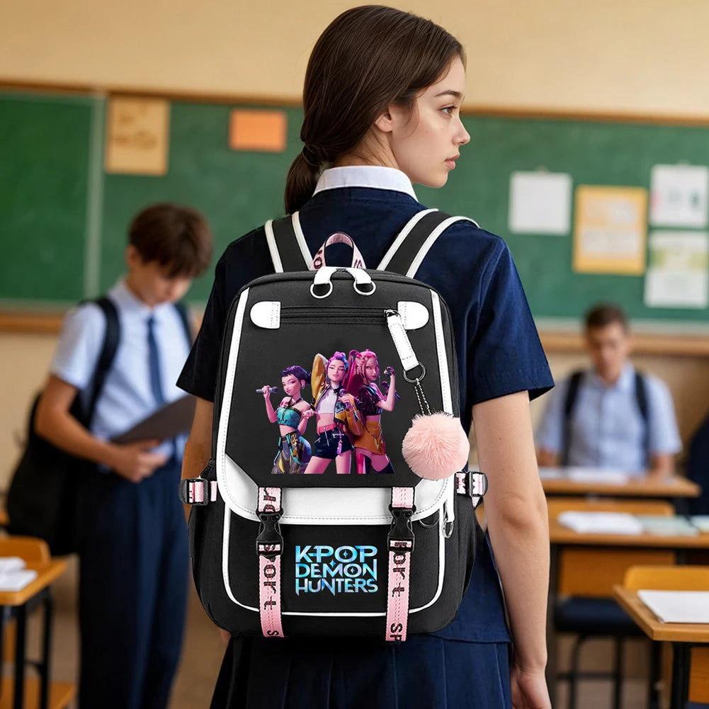 K-Pop Demon Hunters -  Bookbag Student Anime Kawaii School Bags USB Charging Backpack Teenagers Large Capacity Slayer Rucksack