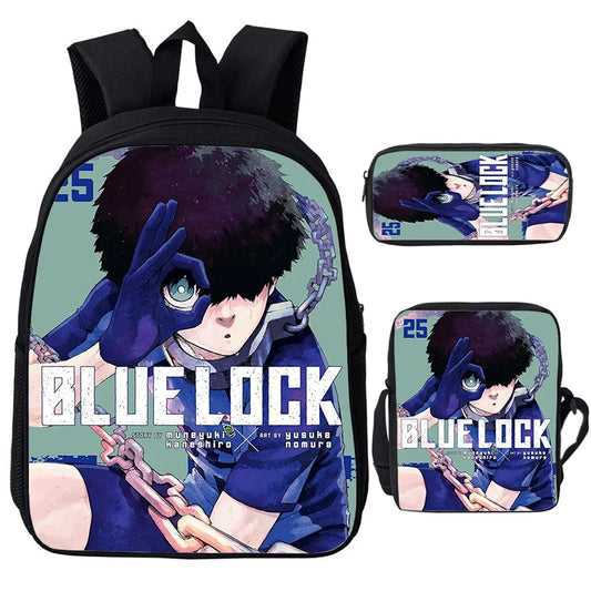 Blue Lock: Isagi Yoichi Backpack Shoulder Bag Pencil Case 3Pcs Set Waterproof Boys Girls Students School Bags Child Bookbag