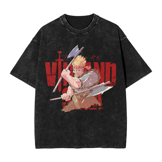 Vinland Saga: T Shirt Hip Hop Washed 100% Cotton Oversize T-Shirts  Streetwear Summer Tee Shirt