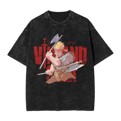 Vinland Saga: T Shirt Hip Hop Washed 100% Cotton Oversize T-Shirts  Streetwear Summer Tee Shirt