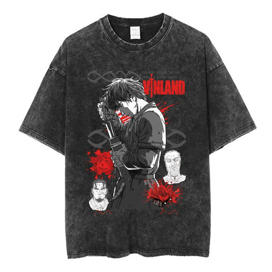 Vinland Saga: T-shirt Manga Thorfinn Karlsefni Graphic Vintage Washed T Shirt Men's Women Casual Cotton Oversized T-shirts