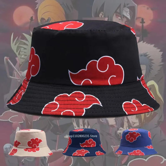 Naruto: Akatsuki Fisherman's Hat Men Women Red Cloud Bucket Hat Summer Breathable Hat Sun Protection Hat Beach Party Gift