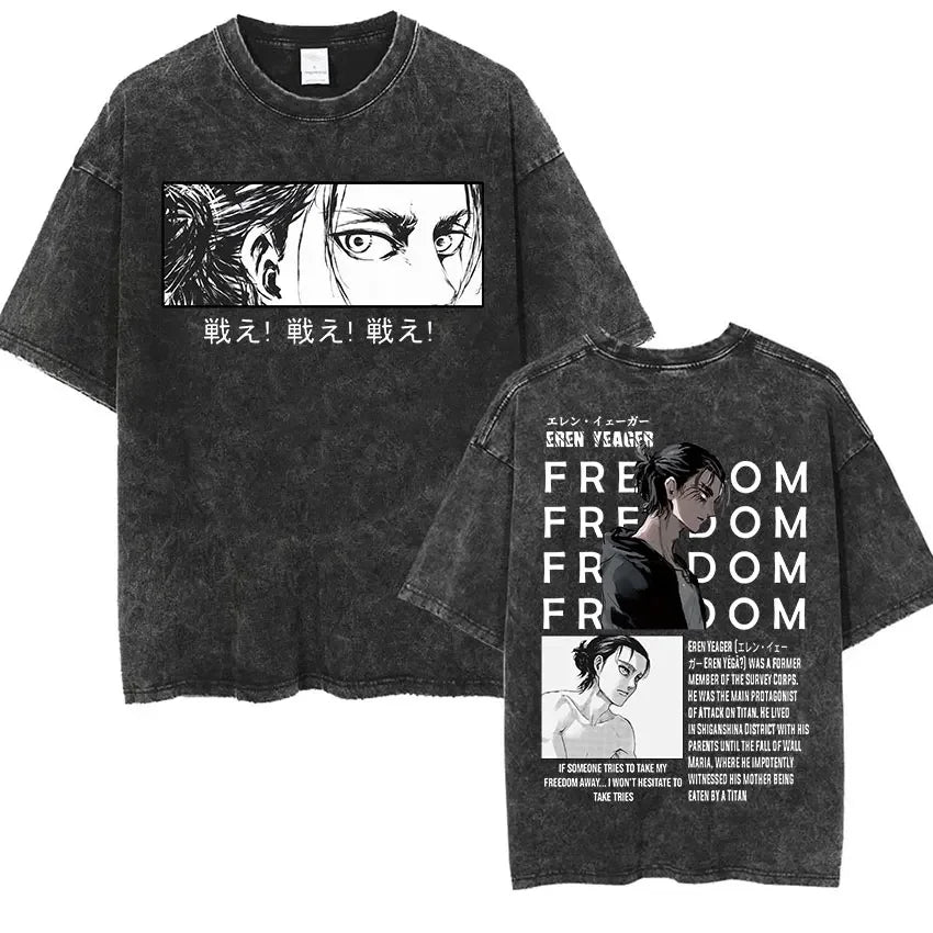 Attack on Titan: Men Women Cartoon Manga Merch Tshirt Men's Oversized T Shirts Washed Vintage Anime Attack on Titan Reiner Braun Graphic T-shirts
