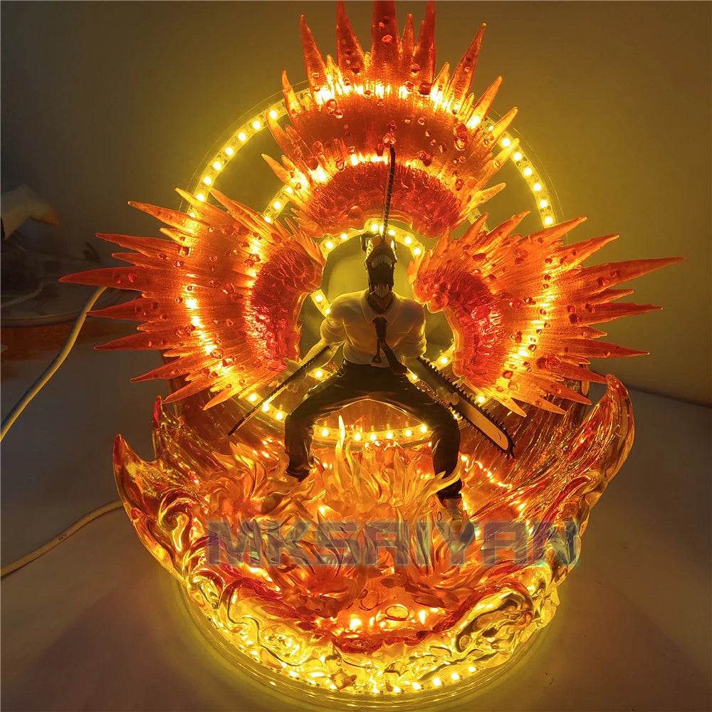 Chainsaw Man: Denji PVC Toys Fire Effect Visual Led Action Figures Night Lights Model Doll Juguetes Decoration