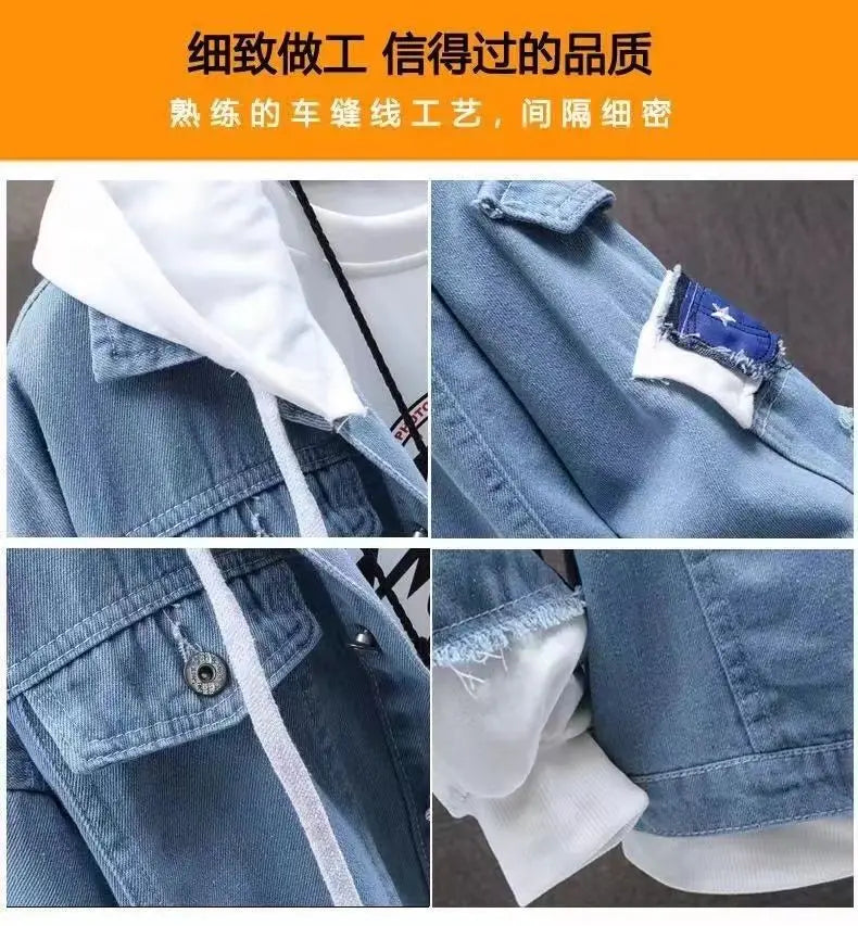 Dragon Ball: Vegeta Son Goku Gogeta Fashionable patchwork loose hooded spring and autumn denim jacket for boys handsome outfit