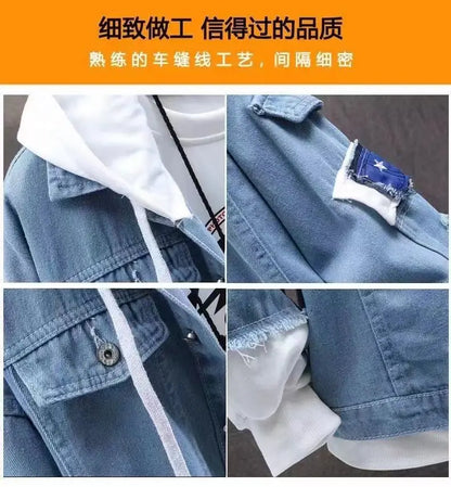 Dragon Ball: Vegeta Son Goku Gogeta Fashionable patchwork loose hooded spring and autumn denim jacket for boys handsome outfit