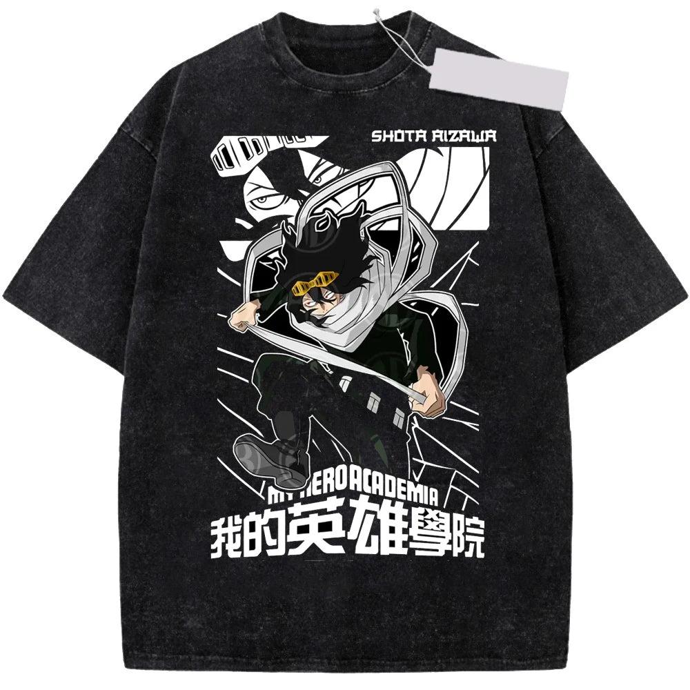 My Hero Academia: Aizawa Shouta Printed Tee Men Women Cotton Tshirts Vintage Washed T-shirt Harajuku Male Oversized T Shirt