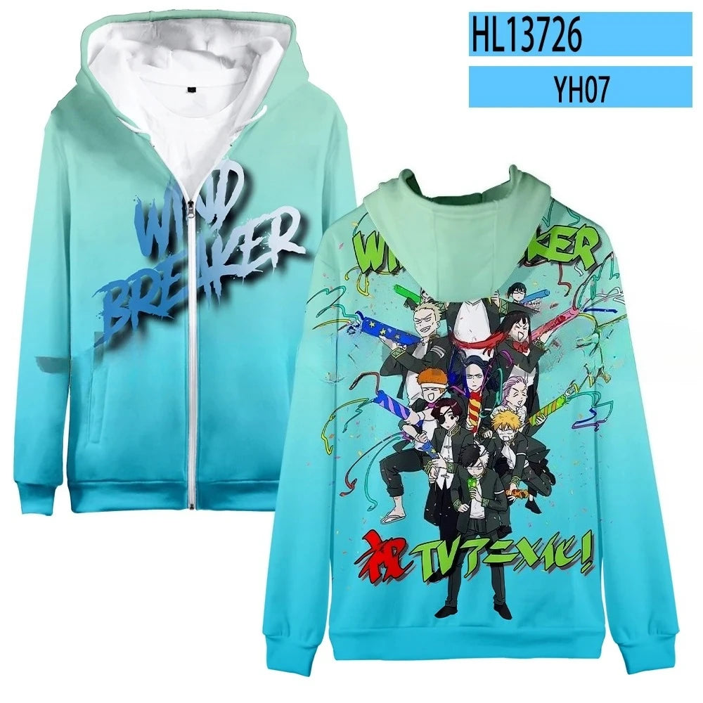 Wind Breaker: Hoodie Hooded Sweatshirts Zipper Jackets Haruka Sakura Jou Togame Graphic Zip Up Casual Fashion Streetwear