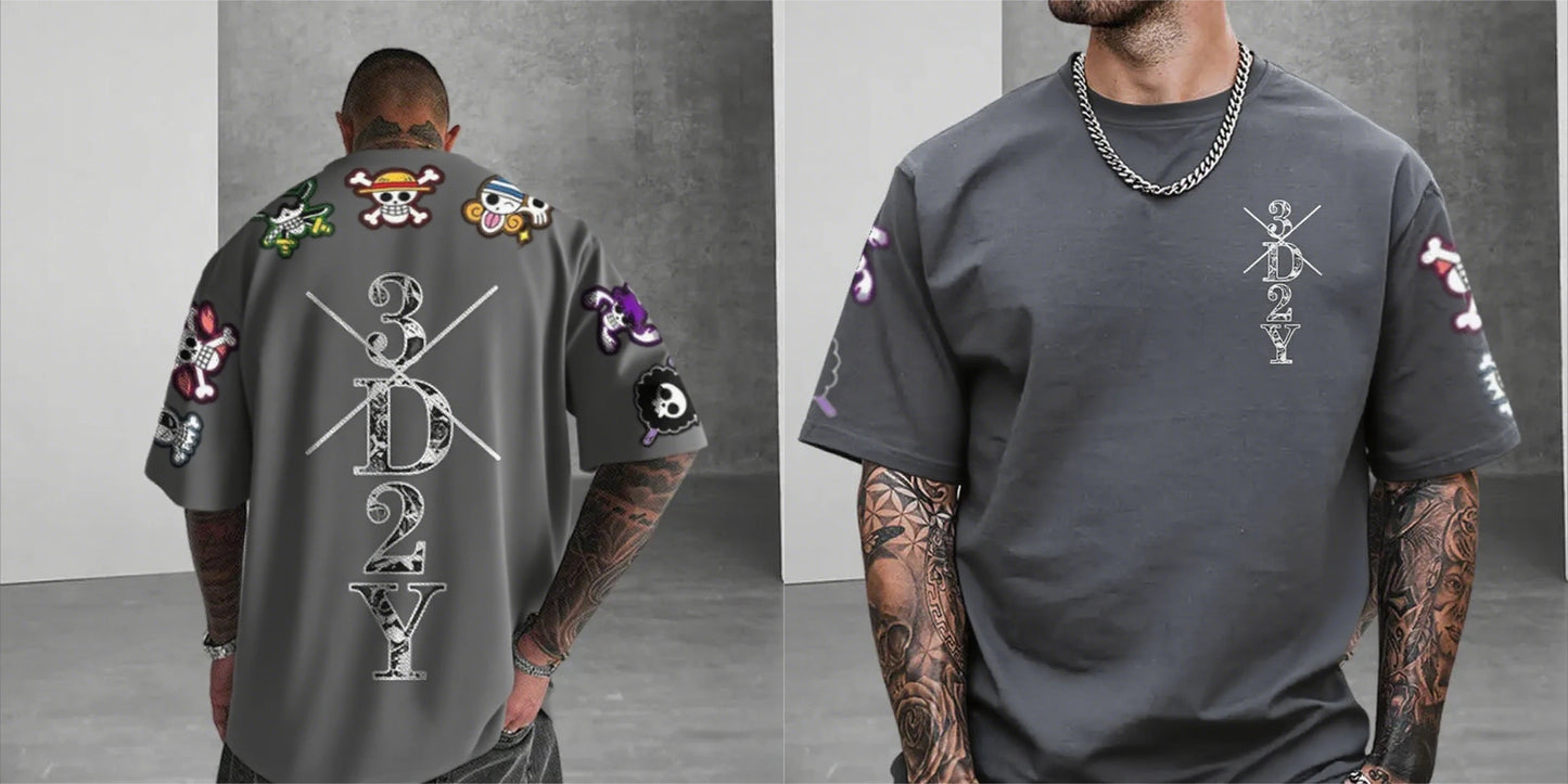 One Piece: Anime Skeleton Print Men's T-shirt Summer Short Sleeve Graphic Tee  Streetwear Hip Hop Fashion Oversized Y2k Clothes