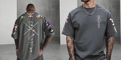 One Piece: Anime Skeleton Print Men's T-shirt Summer Short Sleeve Graphic Tee  Streetwear Hip Hop Fashion Oversized Y2k Clothes