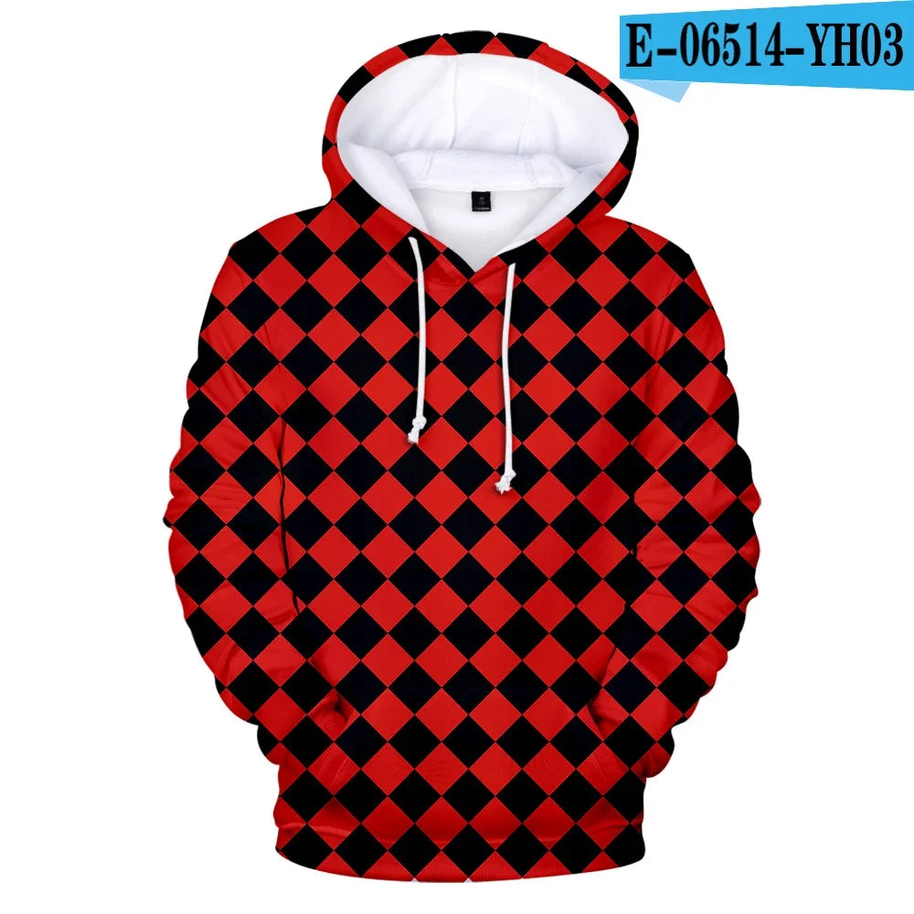 Demon Slayer: Kimetsu No Yaiba Hoodies Sweatshirts Black White Checkered Pattern Full Hoodies Casual