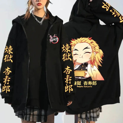 Demon Slayer Pattern Printed Sweatshirt Autumn/Winter Warm Long Sleeve Coat - Women's Fashion Zipper Sweater Hoodie