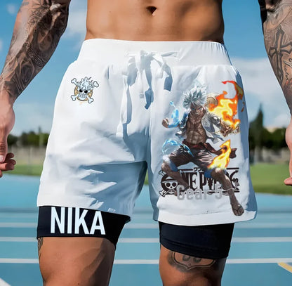 One Piece: Official character print shorts, retro Y2K anime beach shorts, quick-drying fabric, fitness and jogging