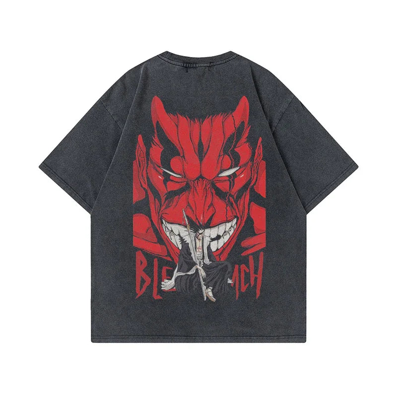 Bleach: Anime Tshirts Men Women Bleach Zaraki Kenpachi Printed Acid T-Shirt Cotton Graphic Punk Harajuku Tees Men's Clothing