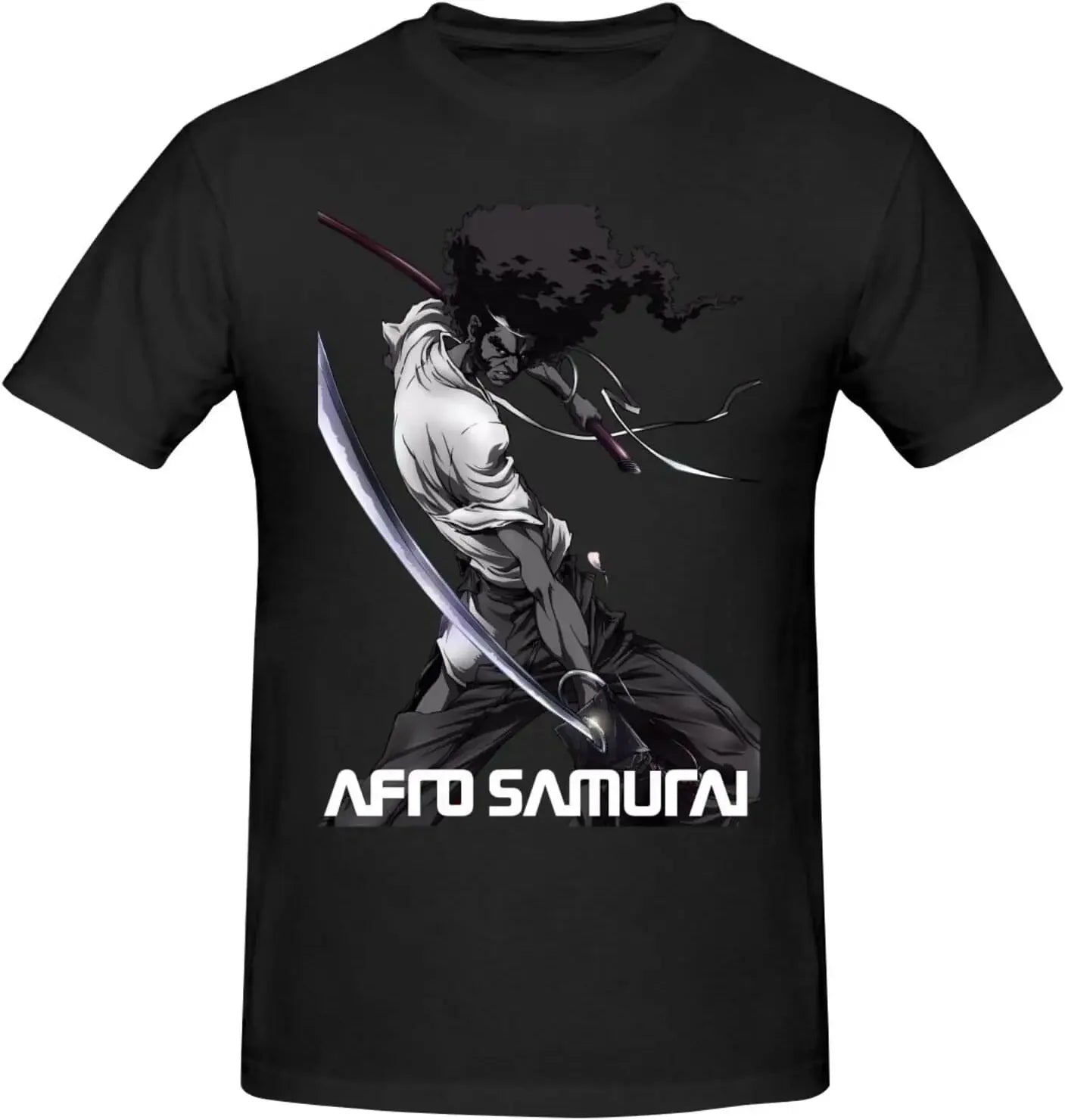 Afro Anime: Samurai Shirt Men's Personalised Crew Neck Short Sleeve T Shirt Fashion Graphic Tees Deep Heather