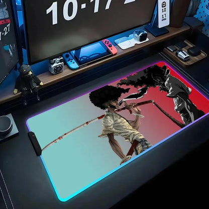 Afro Samurai: Mouse Pad RGB Gaming Mousepad Big LED Pad PC Desk Mat Luminous Mouse Pad Large Keyboard Mats Table Rug With Backlit