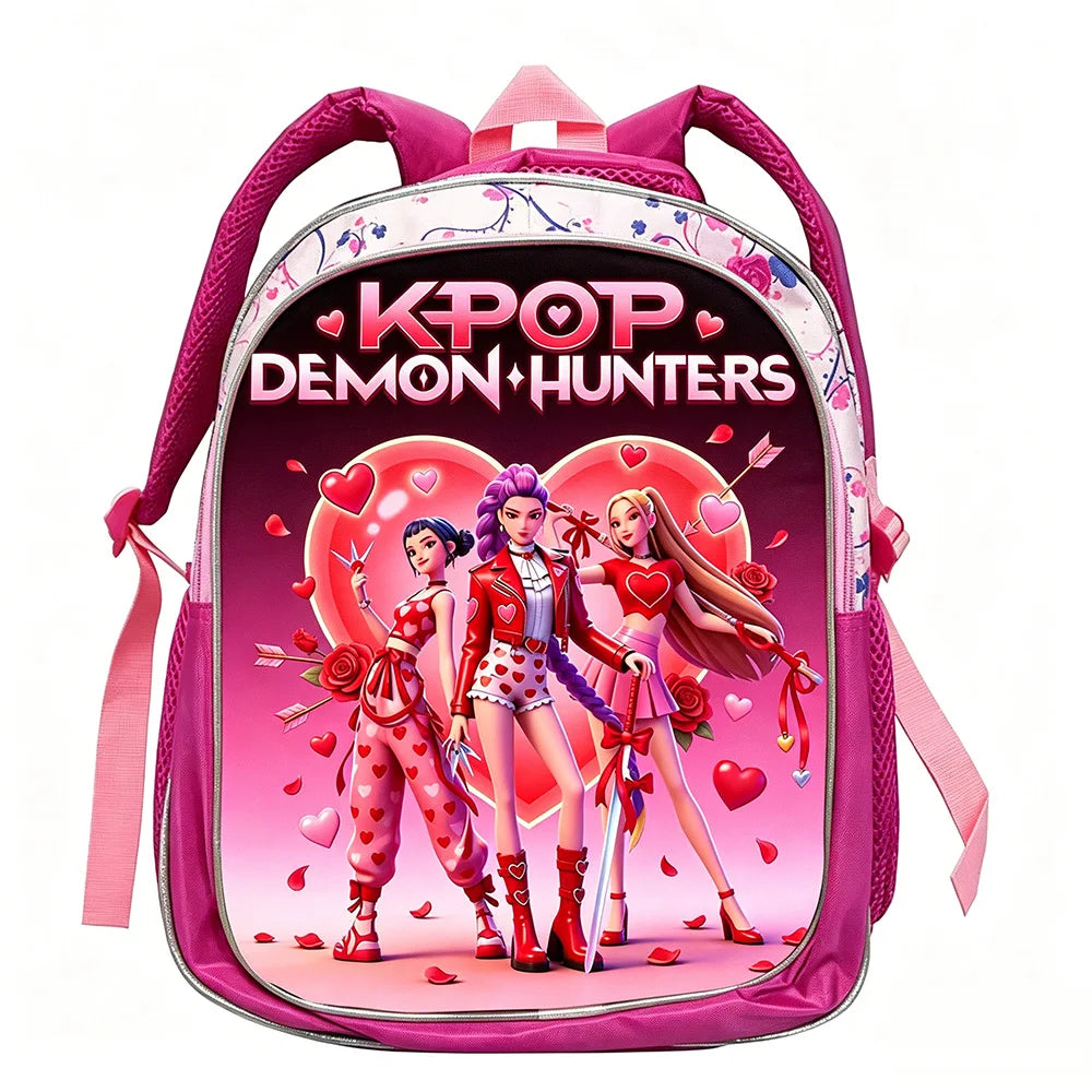 KPop Demon Hunters: School Bags Rumi Mira Zoey HUNTR/X Saja Backpacks Lightweight 12inch Pink Mochilas