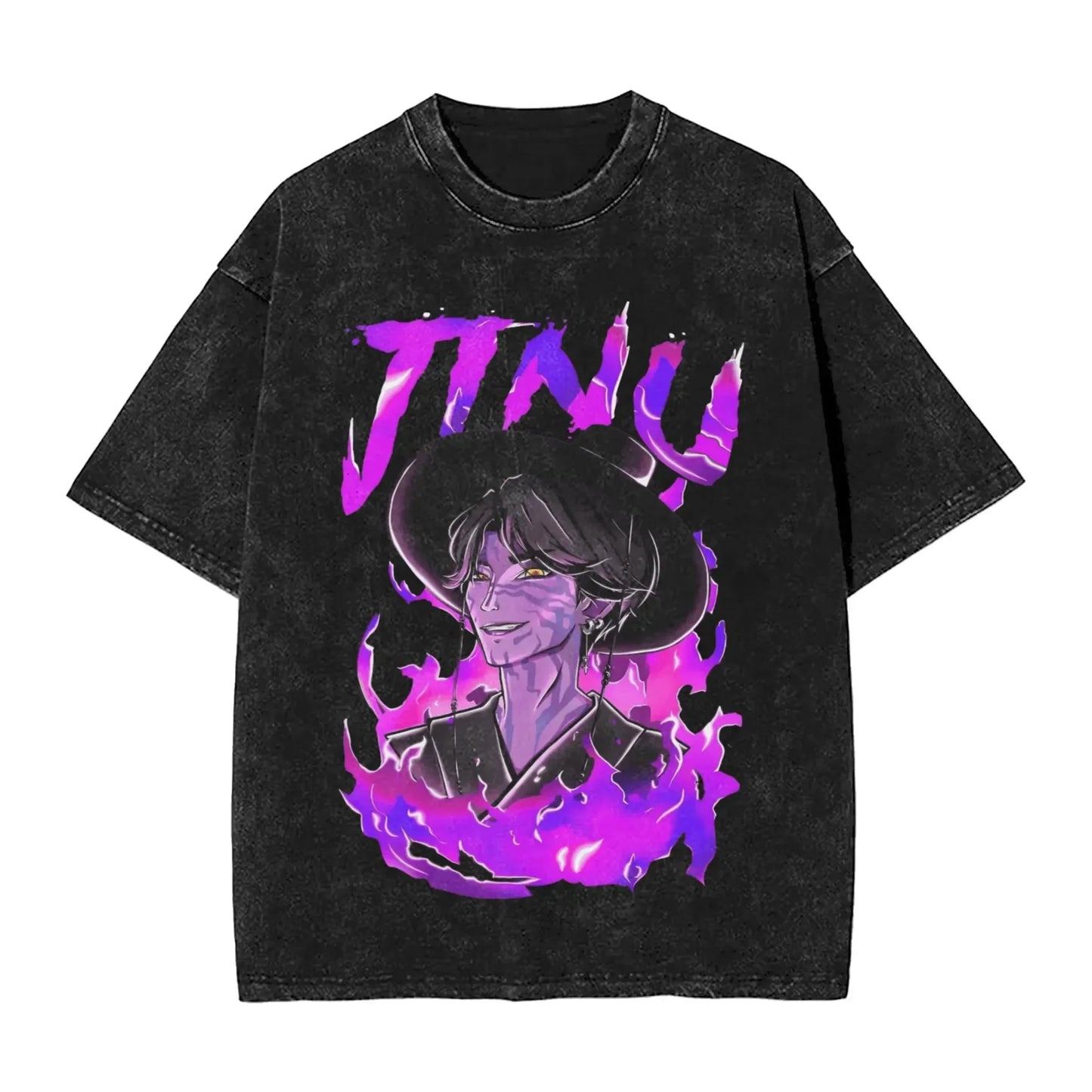 K-Pop Demon Hunters Washed T-Shirt Man Derpy Tiger Casual T-Shirts Summer Breathable Trendy Tee Shirt Design Plus Size Clothes