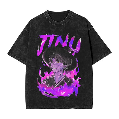 K-Pop Demon Hunters Washed T-Shirt Man Derpy Tiger Casual T-Shirts Summer Breathable Trendy Tee Shirt Design Plus Size Clothes